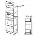 Technical drawing of a kitchen cabinet with dimensions labeled