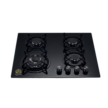 Black gas stove with four burners on a white background