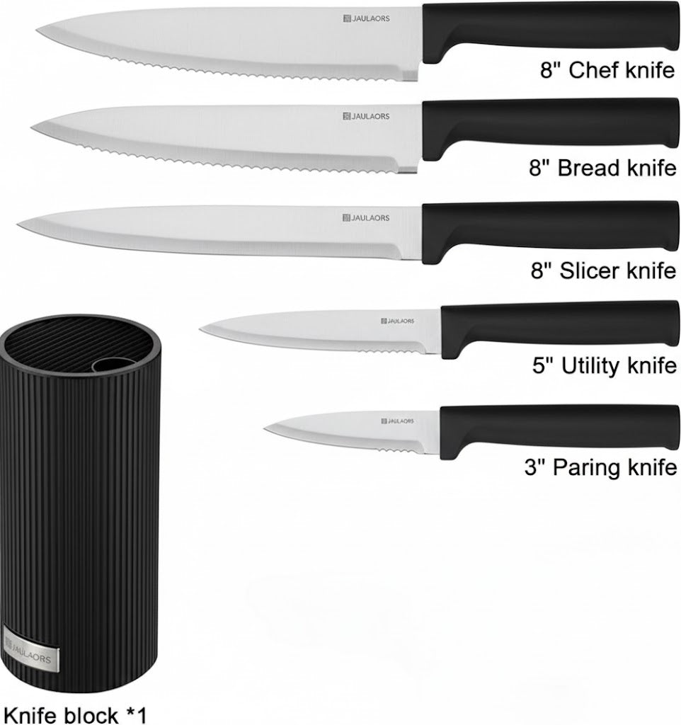 JAULAORS 5 Piece Kitchen Knife Set with Compact Holder