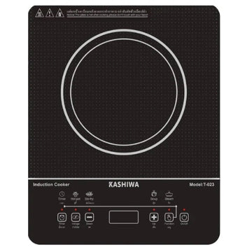 A black KASHIWA induction cooker with a touch control panel and a round cooking surface.