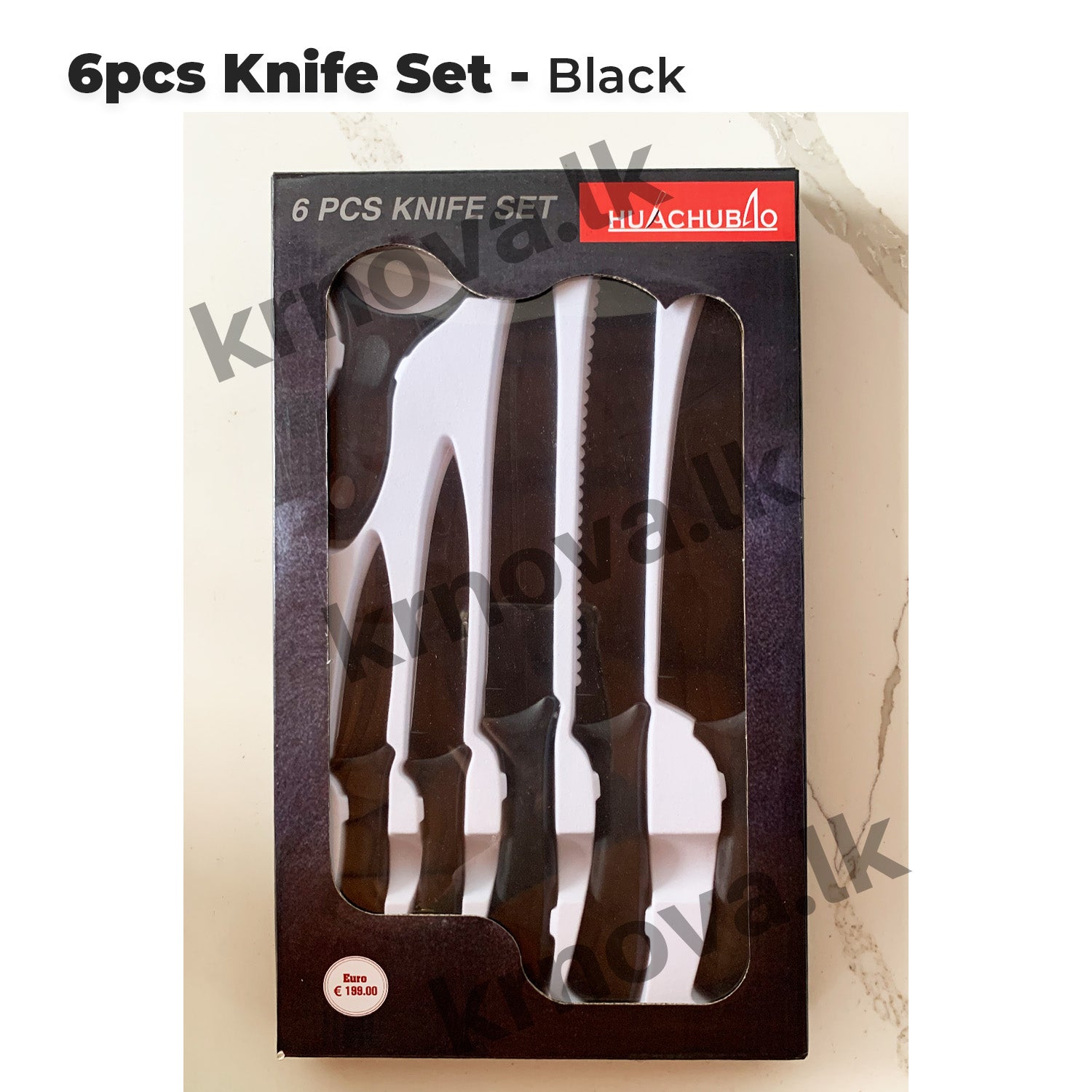 6PC Black Stainless Steel Kitchen Knife Set with peeler