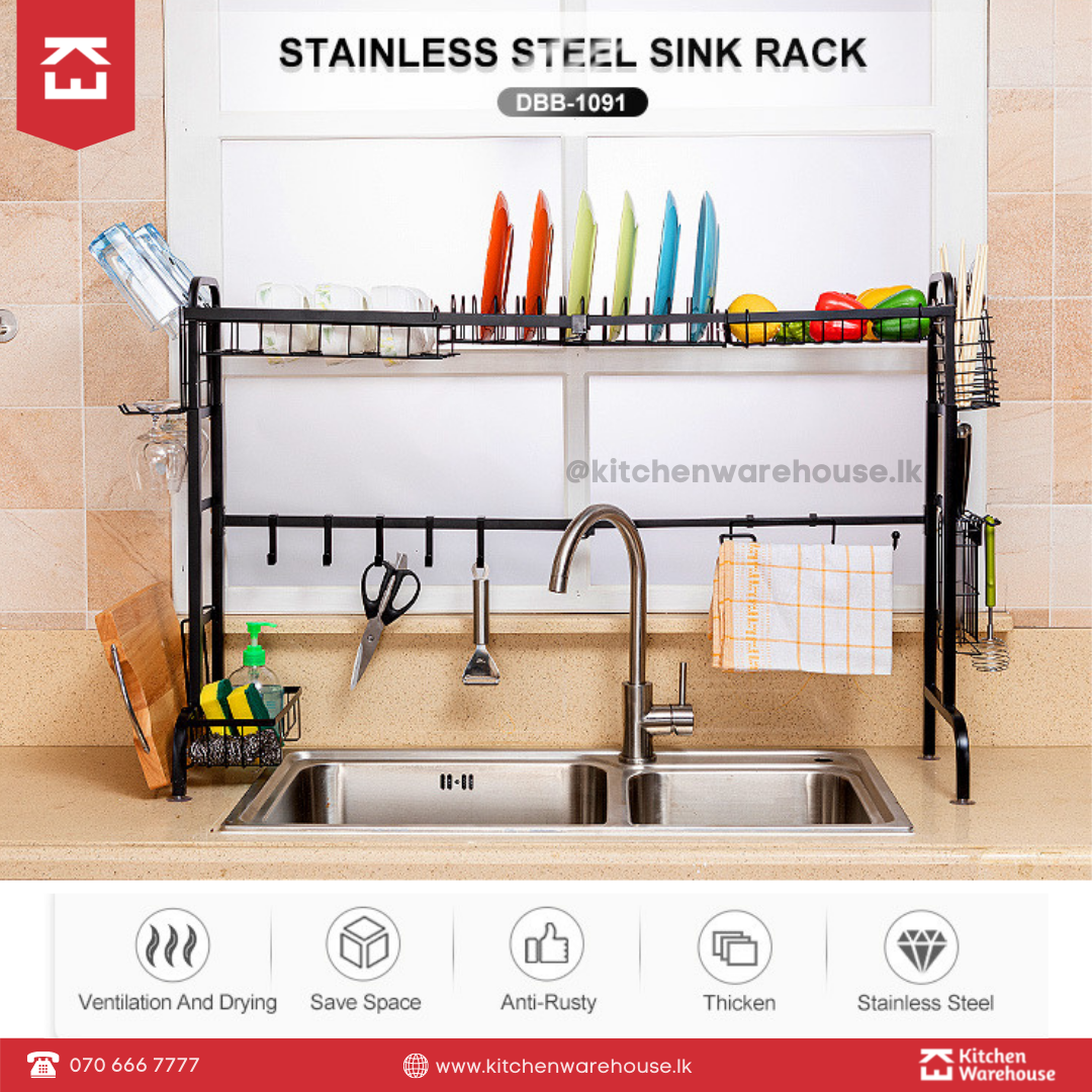 Adjustable SS Over-the-Sink Dish Rack Drainer - Black