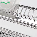 Stainless steel dish rack with Kangyale branding on a white background
