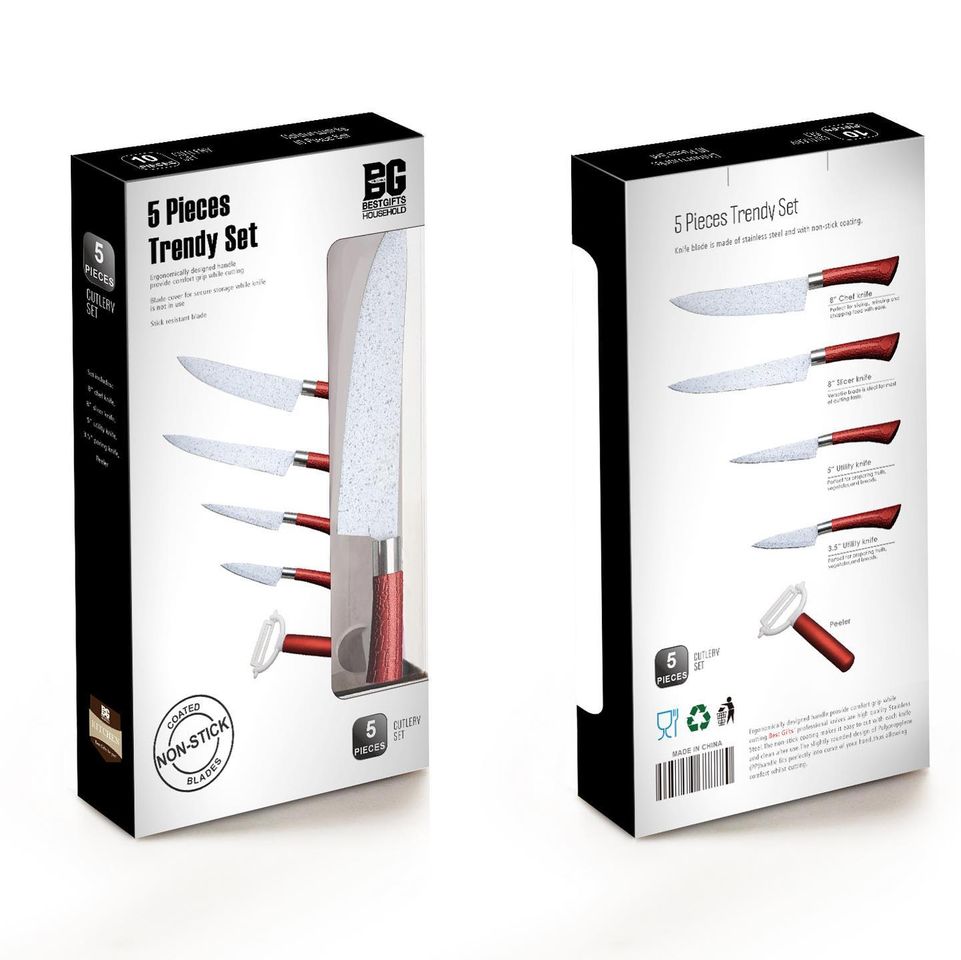 Kitchen Knife 5PC Set- Non-Stick Coated