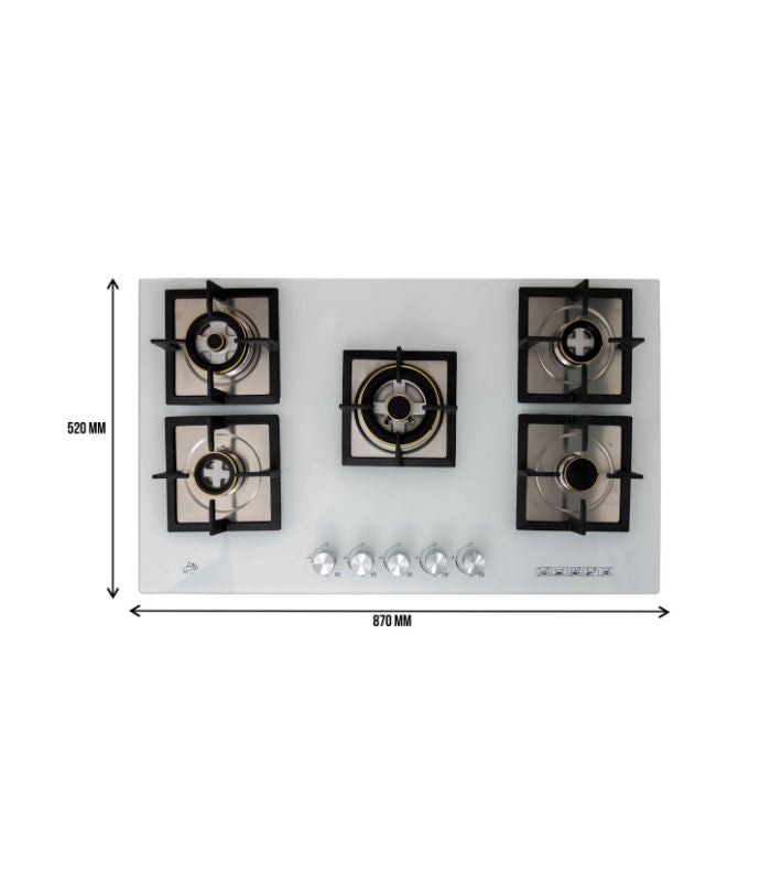 LC 8Cooker4cm 5 Burner  White Glass Top Gas Cooker
