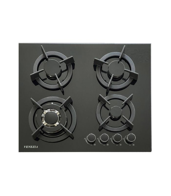 Venezia 60cm 4 Burner Black Tempered Glass Gas Cooker - 46013G2