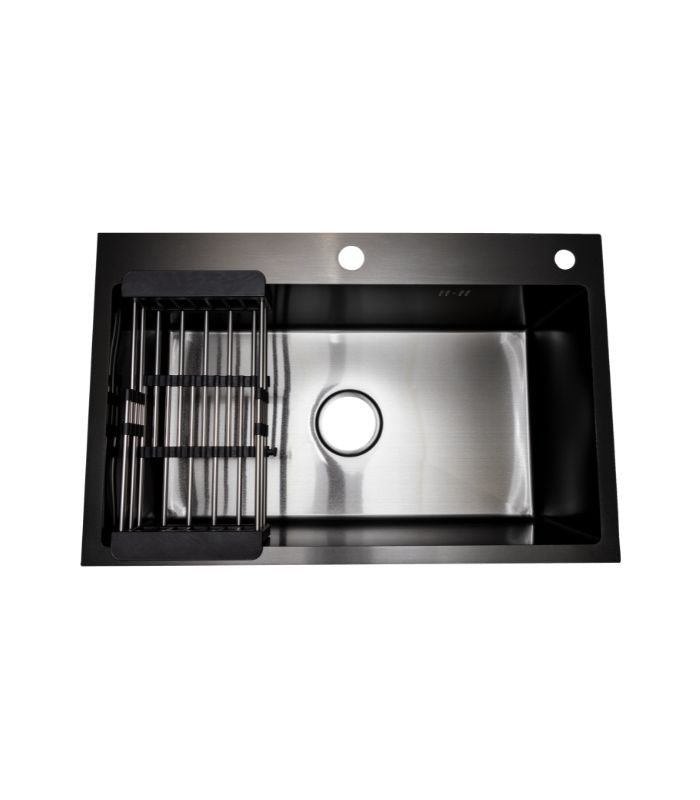 Euro 600 x 500 Single Bowl Black Sink with Drainer Basket