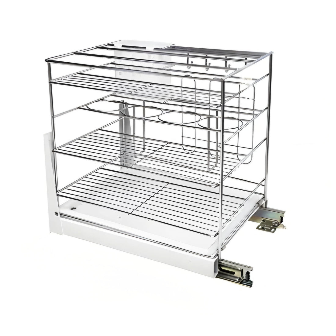 A sleek silver multi-purpose pull-out kitchen rack with a smooth finish and a visible pull-out mechanism.