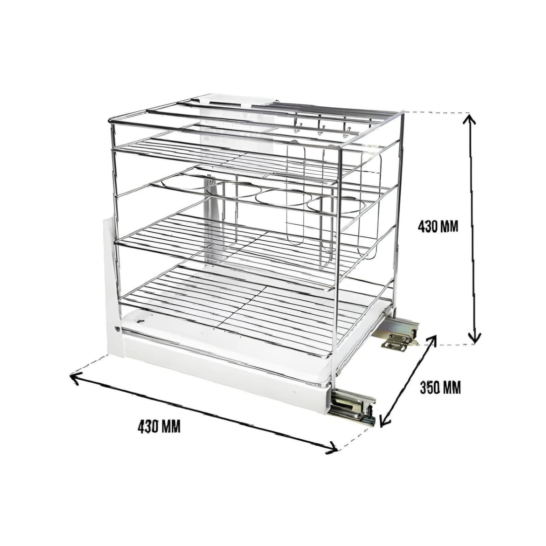 A sleek silver multi-purpose pull-out kitchen rack with a smooth finish and a visible pull-out mechanism.