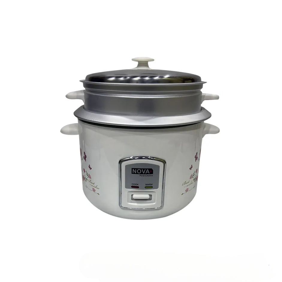 A green NOVA Multifunction Rice Cooker with a digital display and white lid.