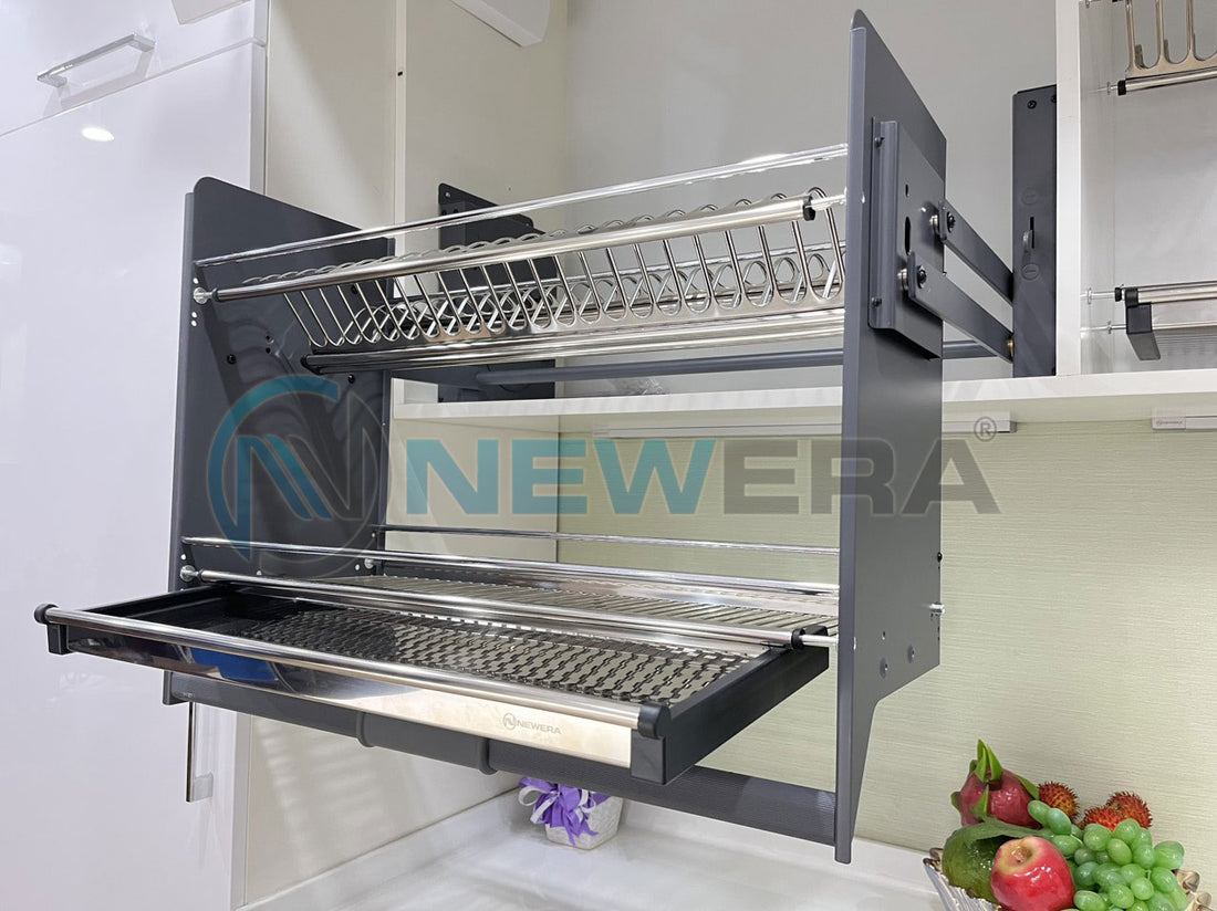 New Era Pull Down Elevator Basket With Plate Storage | Kitchen Warehouse Lk