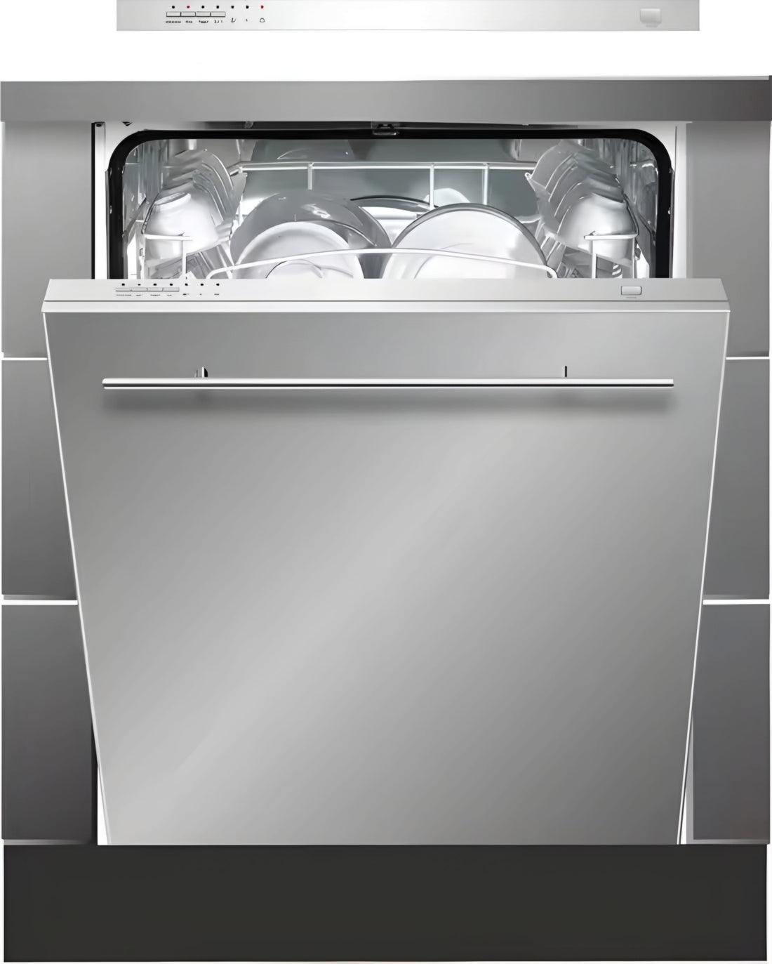 A black powder coated dishwasher from the Orienth England Automatic series, viewed from the front control panel.