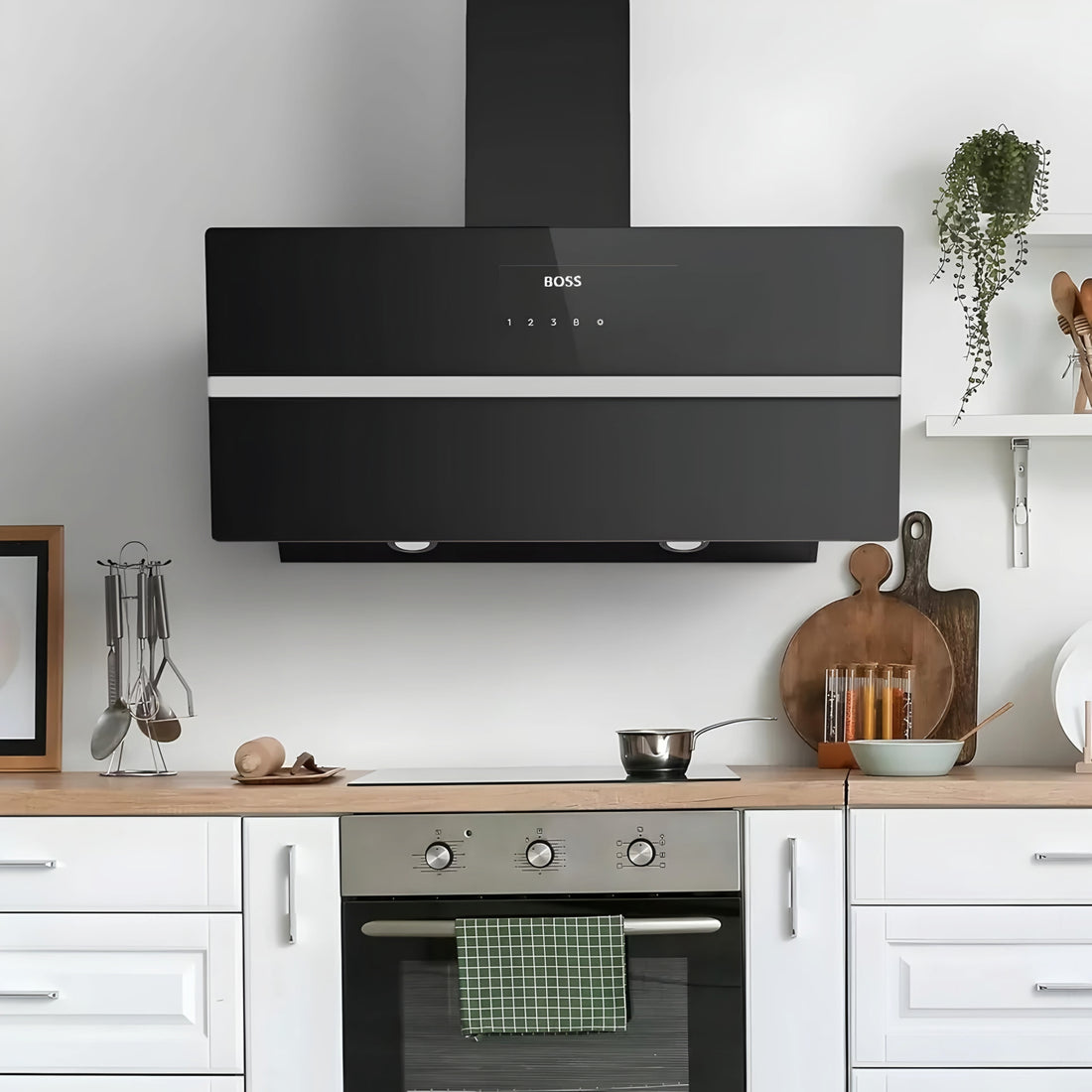 Boss 90cm Sensor Range Hood Black Glass