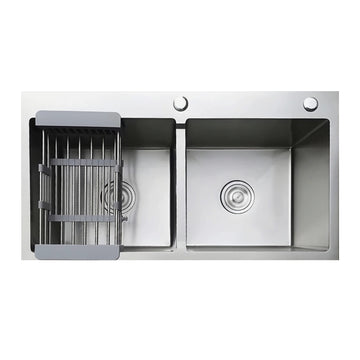 Euro Double Bowl 304 SS Sink with Drainer Basket 78 x 43cm