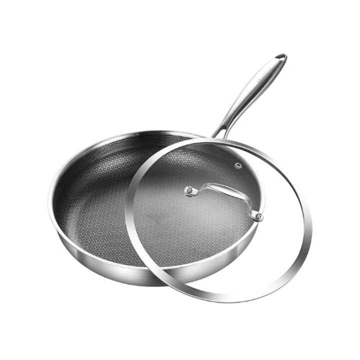 UAKEEN GERMANY 24cm Triply Stainless Steel Frying Pan with Nano Honeycomb Nonstick Coating
