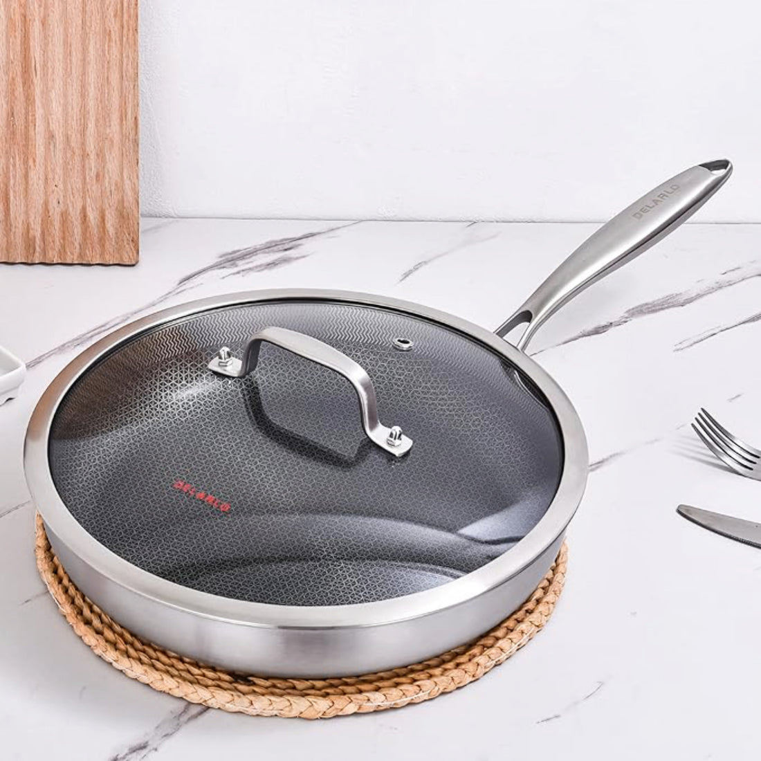 UAKEEN GERMANY 24cm Triply Stainless Steel Frying Pan with Nano Honeycomb Nonstick Coating