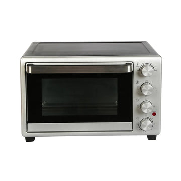 A RCL 20L Electric Oven with a black and silver color scheme, featuring mechanical timer controls and a glass door.