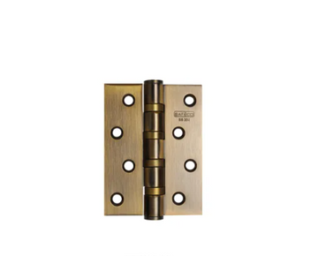A bronze-colored stainless steel hinge measuring 4 x 3 x 3mm, with visible screws and branding on the surface.