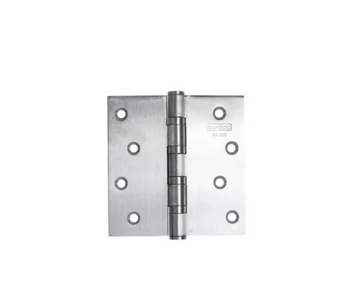 A silver stainless steel 4 x 4 x 2.5mm hinge with a visible brand marking on the side.