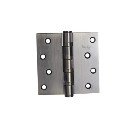 A stainless steel hinge with antique brass finish, measuring 4 x 4 inches, with a visible pin in the center.