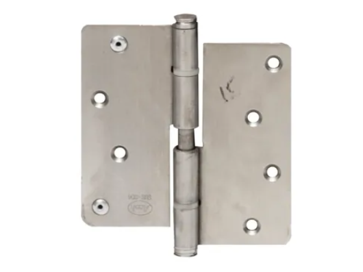 A silver stainless-steel hinge measuring 1.5 x 1.5 inches.