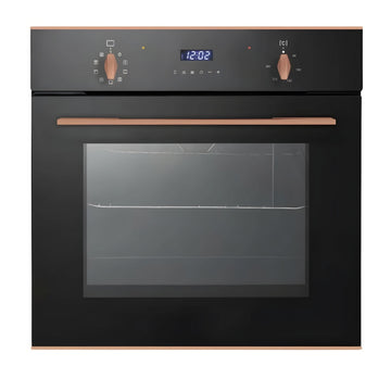 A black Teka 60L built-in electric oven with a visible baking tray and control knobs.