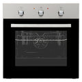 A built-in electric oven with a black exterior and silver knobs.