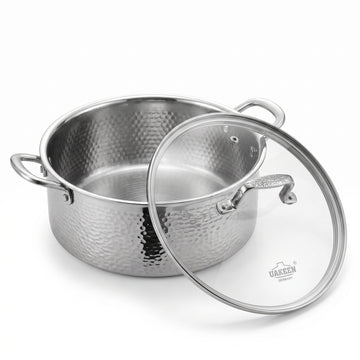 UAKEEN 28cm 7L Triply Hammered SUS316 Stainless Steel Casserole Pot