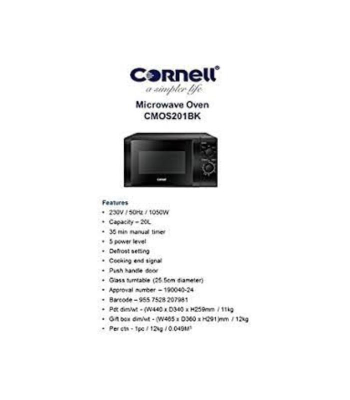 Cornell 20L Microwave Oven, in Black