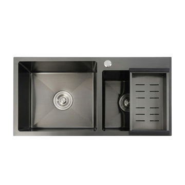 Double Bowl Black Sink with Drainer Basket 78 x 45cm