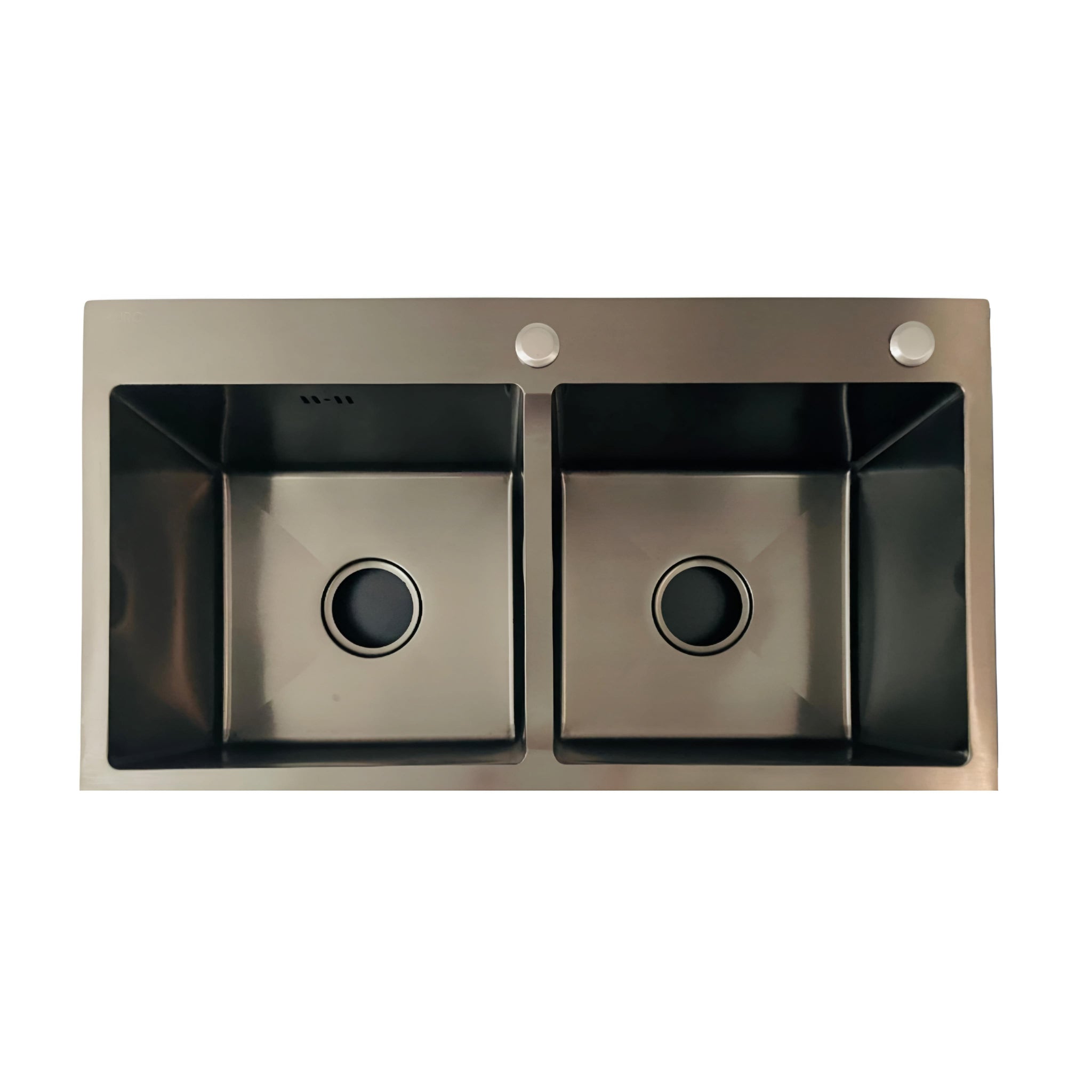 Euro Double Bowl Black Sink with Drainer Basket 82 x 45cm