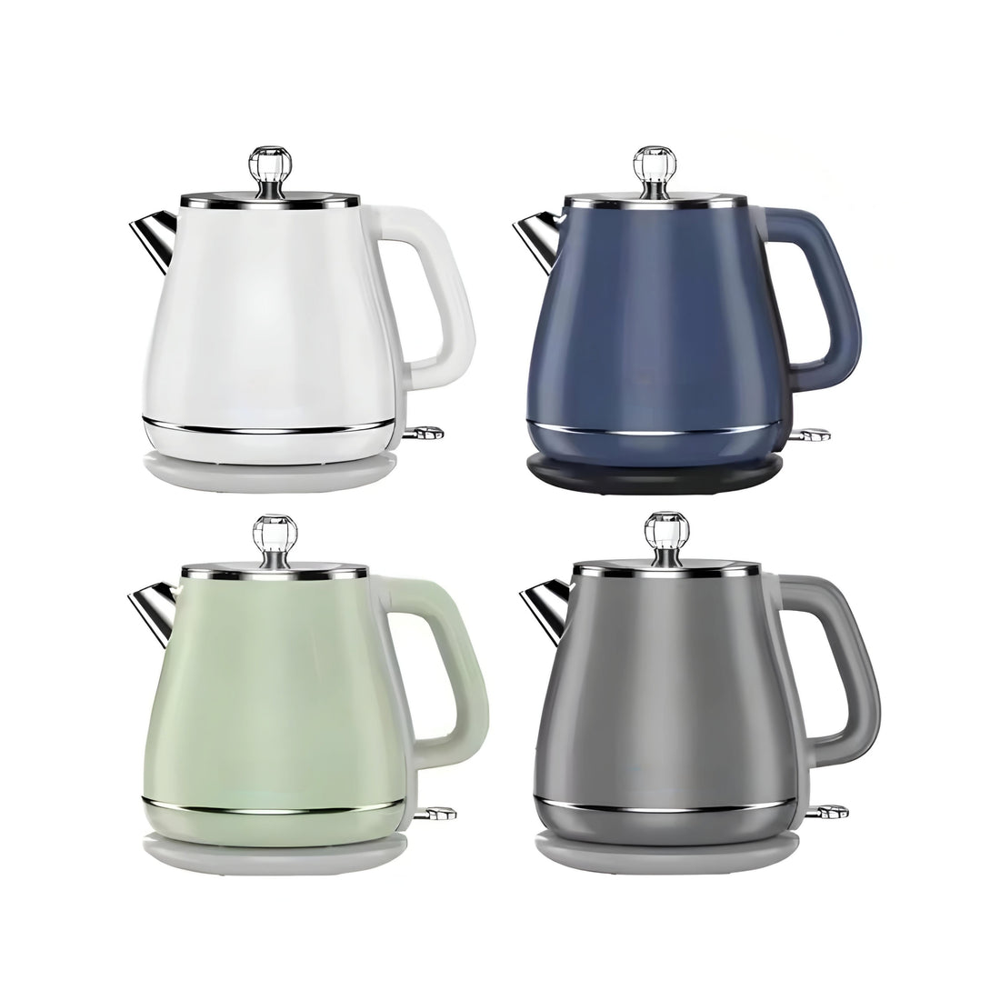 Four Yousdas electric kettles in different colors (white, blue, green, and gray) displayed side by side.