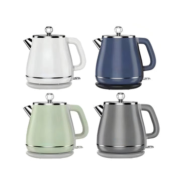 Four Yousdas electric kettles in different colors (white, blue, green, and gray) displayed side by side.