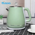 Four Yousdas electric kettles in different colors (white, blue, green, and gray) displayed side by side.