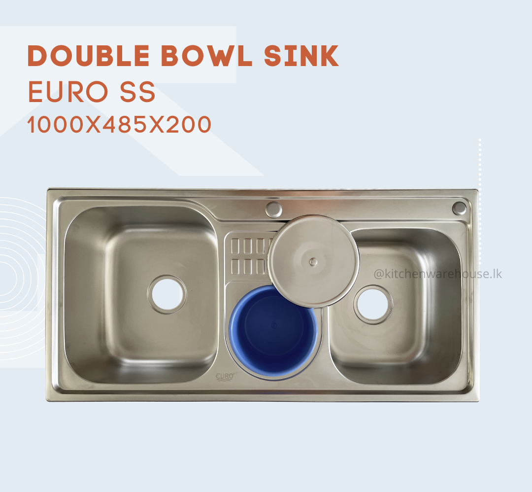 Euro Double Bowl Sink with Waste Basket 100 x 48cm