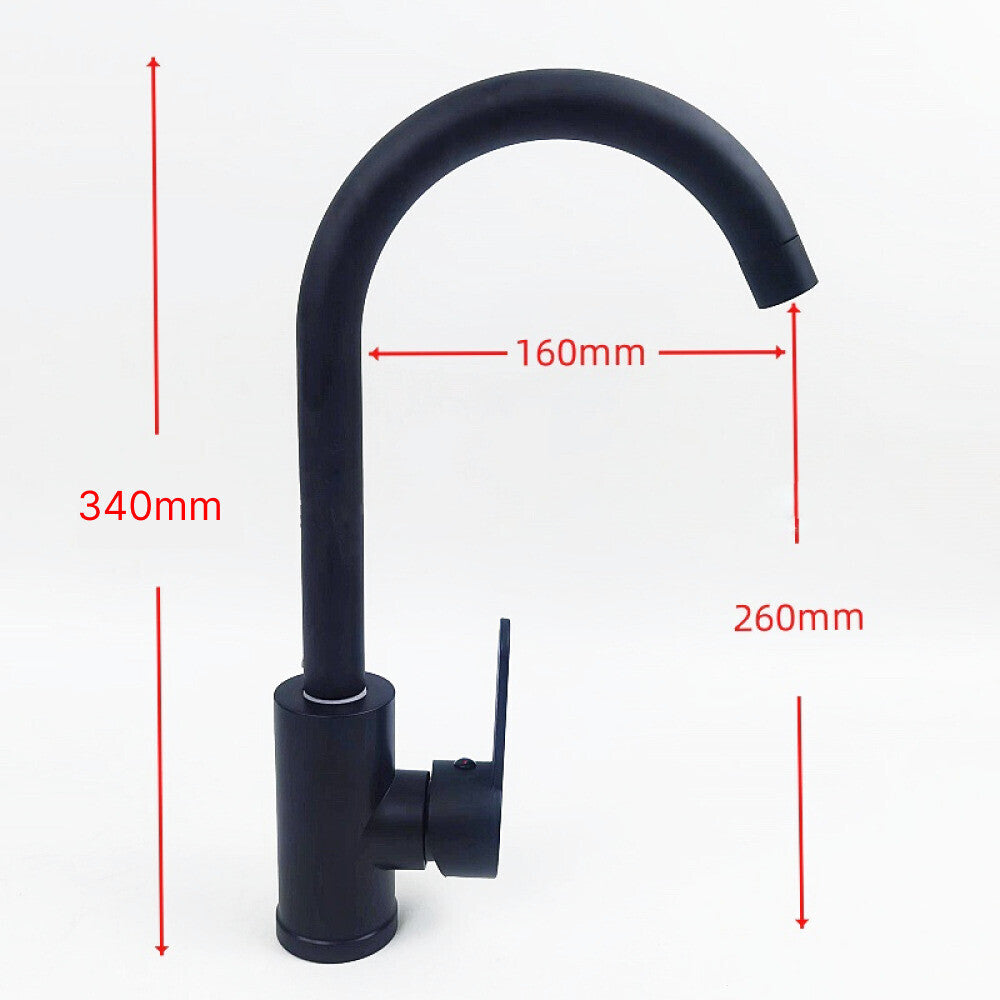 Swan Neck Swivel SS Kitchen Tap Black