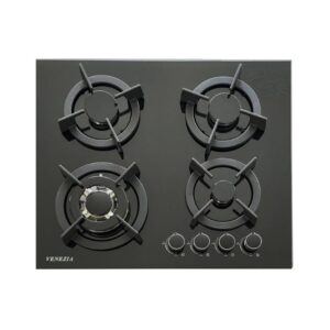 Sleek Venezia 60cm 4 Burner Black Tempered Glass Gas Cooker - Modern Kitchen Appliance