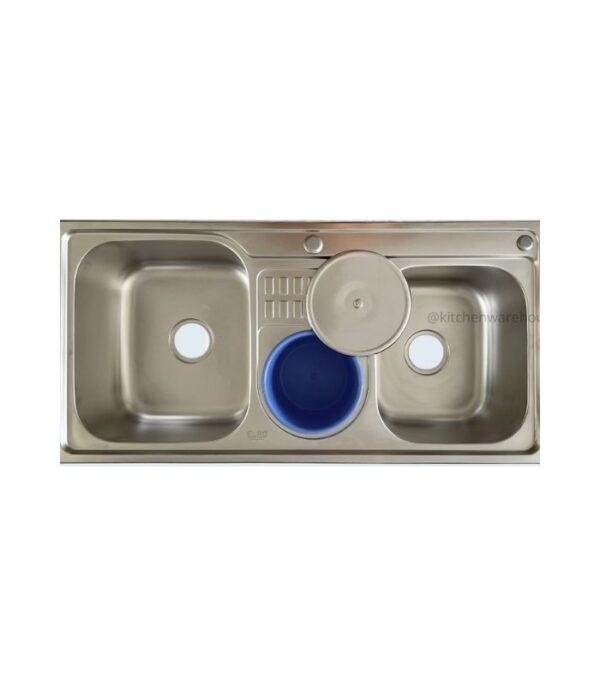 Euro 100 x 48 Double Bowl Sink with Waste Basket - Modern Kitchen Fixture