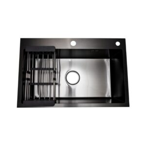 Euro 70 x 45 Single Bowl Black Sink with Drainer Basket - Modern Kitchen Fixture