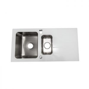 Elegant Artone Double Bowl White Tempered Glass Kitchen Sink - 860x500x200mm
