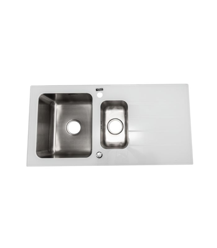 Elegant Artone Double Bowl White Tempered Glass Kitchen Sink - 860x500x200mm