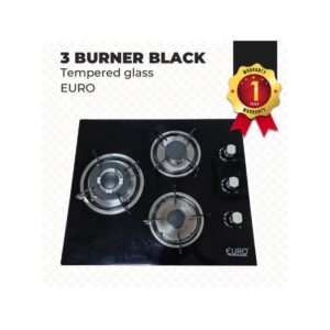 Sleek 3 Burner Black Tempered Glass Gas Cooker - Modern Kitchen Appliance
