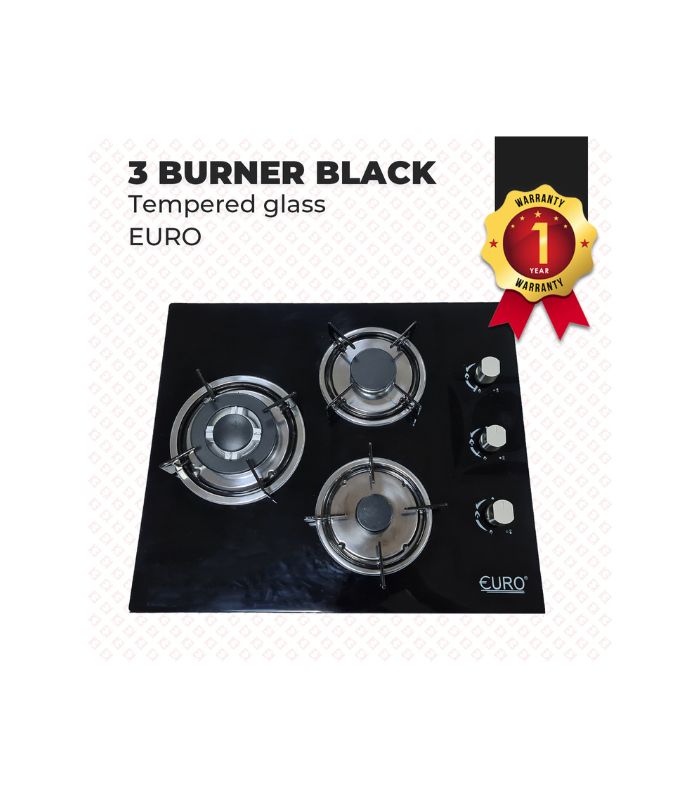 Sleek 3 Burner Black Tempered Glass Gas Cooker - Modern Kitchen Appliance