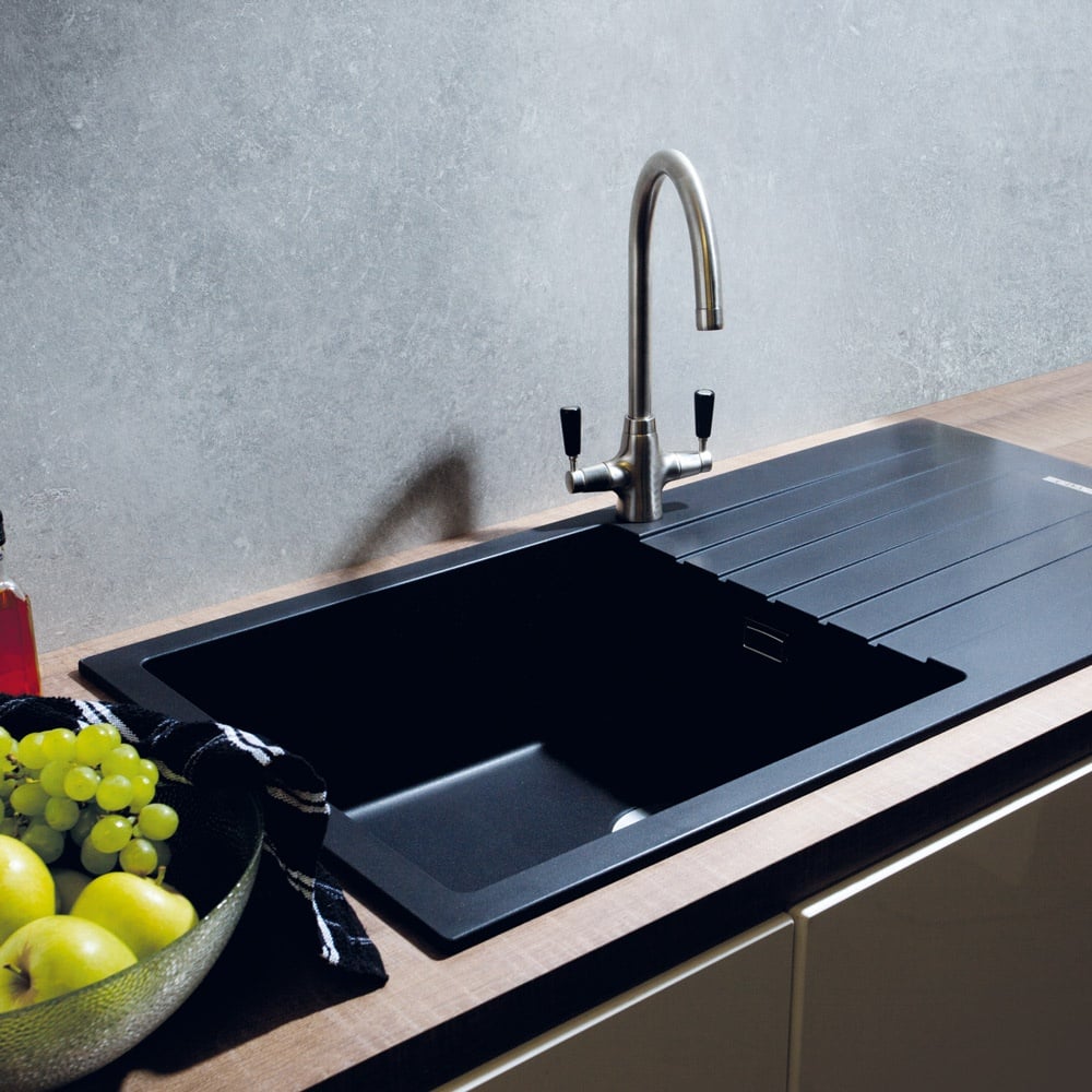 Sleek Black Single Bowl Ceramic Sink - Modern Kitchen Fixture